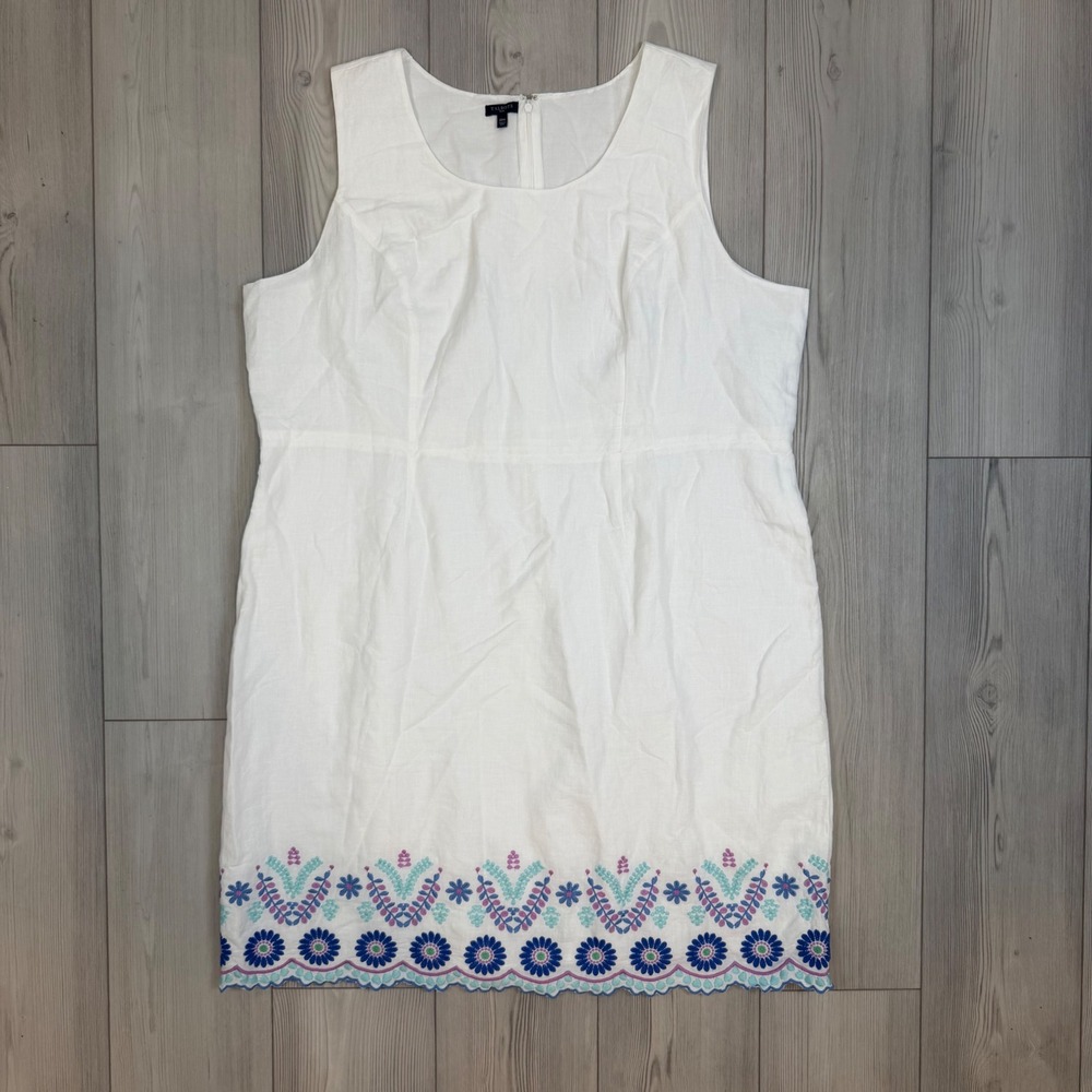Talbots Plus‎ White Linen Embroidered Scallop Hem Shift Dress 20W Sleeveless